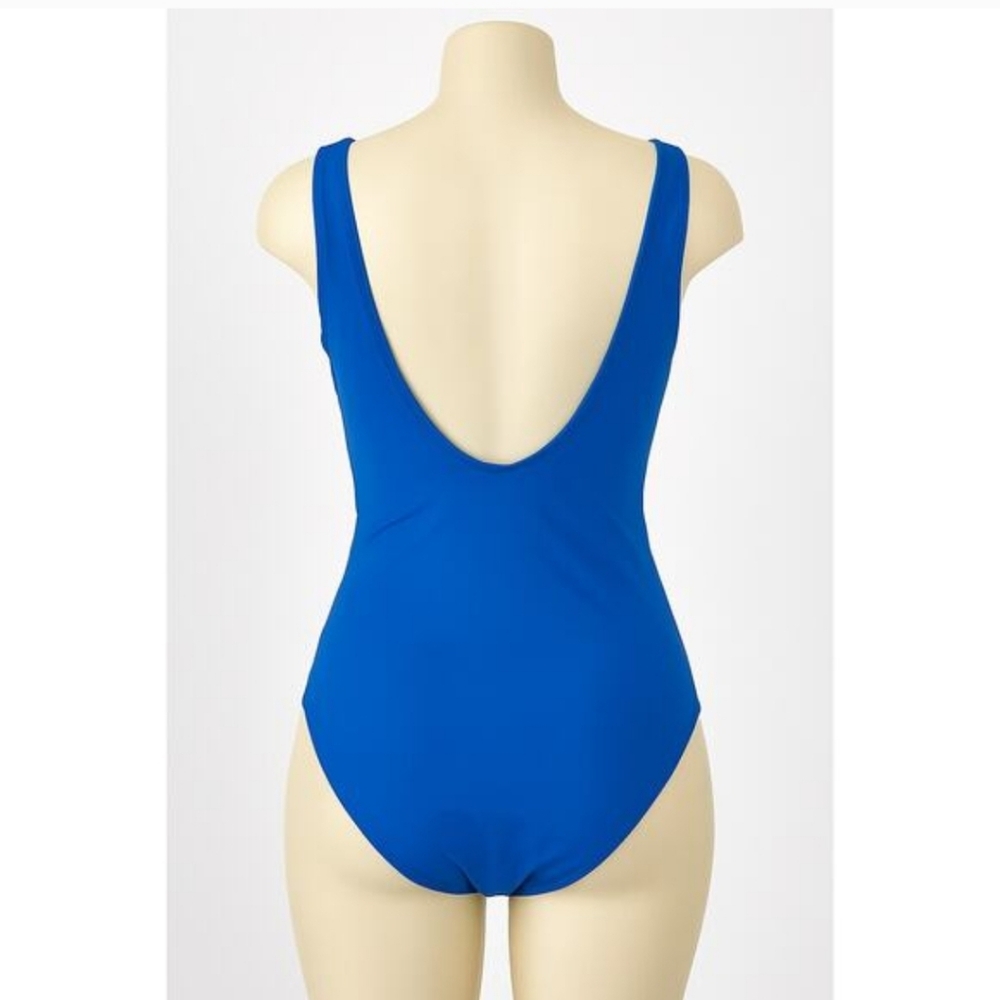 Lauren Ralph Lauren Blue Ruched One-Piece Swimsuit Ruffle Tummy Control Sz 16. - Picture 3 of 10